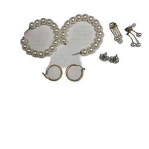 Elegant Pearl and Gold Hoop Earring Set of 4
